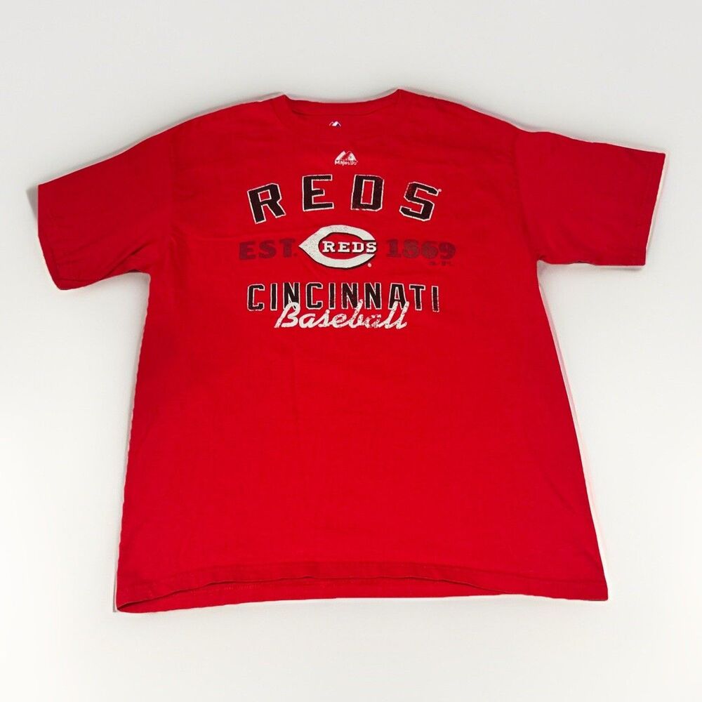 Majestic Cincinnati Reds Shirt Mens Medium Red Crew Neck Short Sleeve MLB